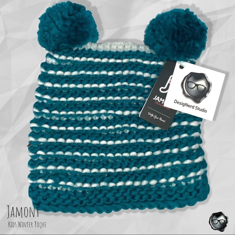 NORDIC DOUBLE-POM BEANIE SOFT KNIT STRIPED SKI HAT POM POM IN TEAL NO ITCH